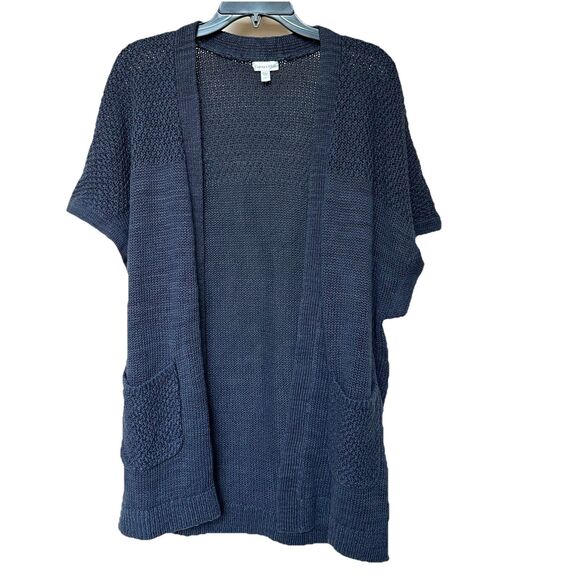 GARNET HILL Cardigan Sweater Women’s Small Oversized Sleeveless Open Front Blue - Picture 1 of 5